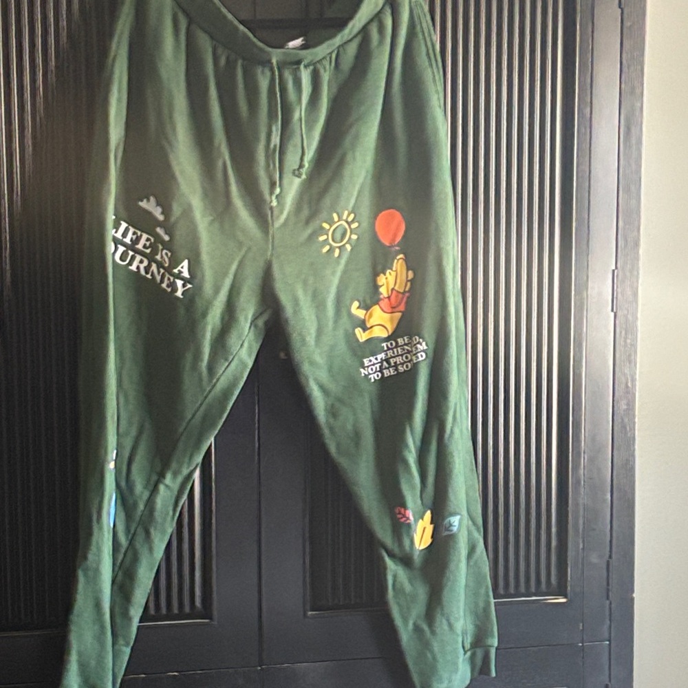 Disney Green Track Pants with Fun Graphics